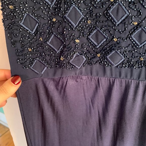 Navy Blue Beaded Neiman Marcus Maxi Dress - Picture 6 of 10